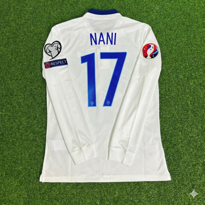 Portugal EURO 2016 Nani White Long Sleeve Retro Football Jersey