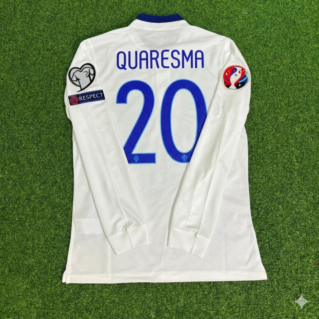 Portugal EURO 2016 Ricardo Quaresma White Long Sleeve Retro Football Jersey