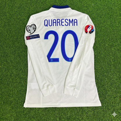 Portugal EURO 2016 Ricardo Quaresma White Long Sleeve Retro Football Jersey
