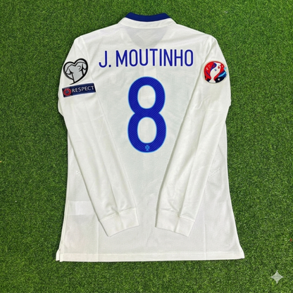 Portugal EURO 2016 Joao Moutinho White Long Sleeve Retro Football Jersey