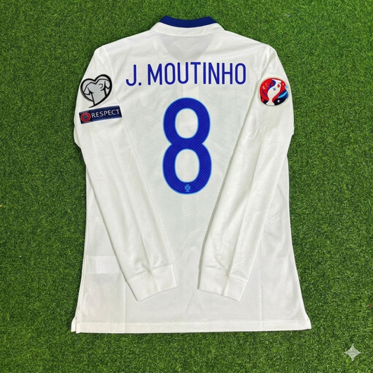 Portugal EURO 2016 Joao Moutinho White Long Sleeve Retro Football Jersey