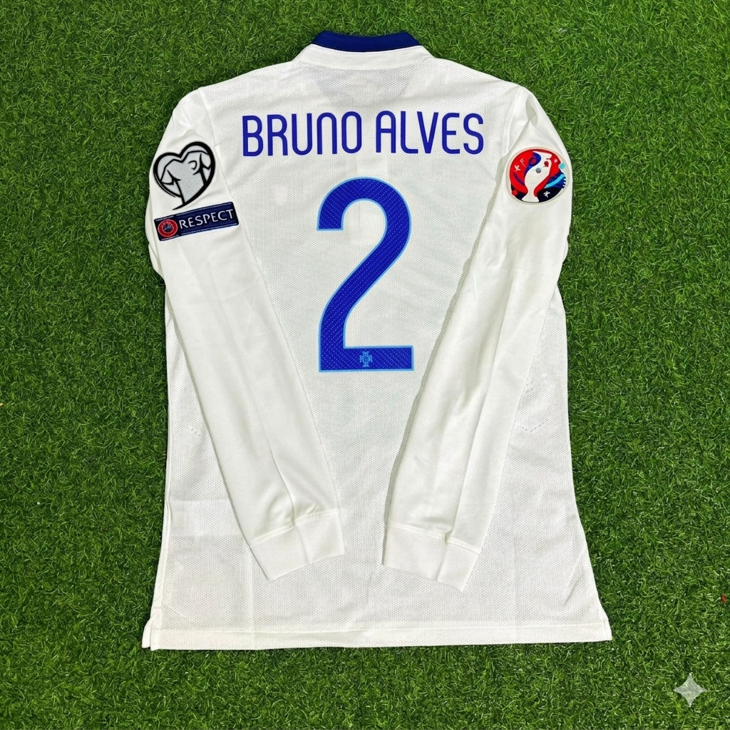 Portugal EURO 2016 Bruno Alves White Long Sleeve Retro Football Jersey