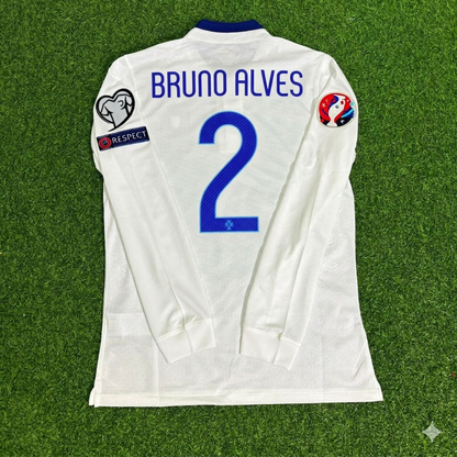 Portugal EURO 2016 Bruno Alves White Long Sleeve Retro Football Jersey