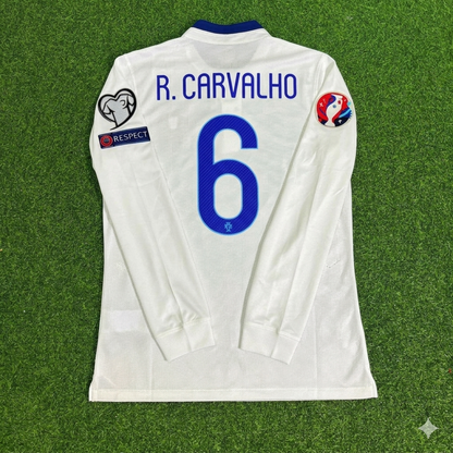 Portugal EURO 2016 Ricardo Carvalho White Long Sleeve Retro Football Jersey