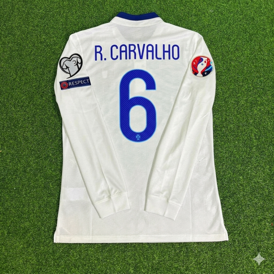 Portugal EURO 2016 Ricardo Carvalho White Long Sleeve Retro Football Jersey