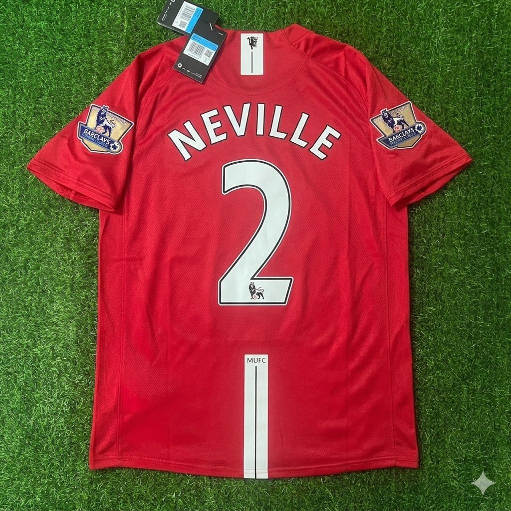 Gary Neville Manchester United 2007 2008 EPL Retro Red Football Jersey