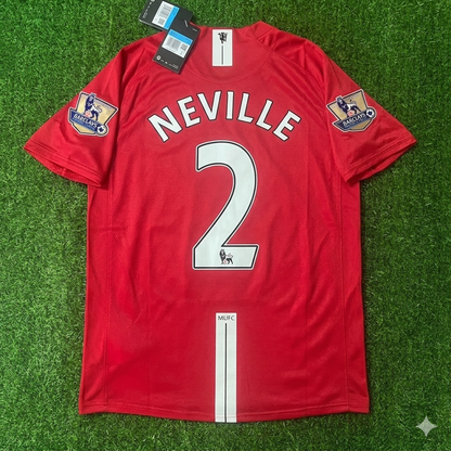 Gary Neville Manchester United 2007 2008 EPL Retro Red Football Jersey