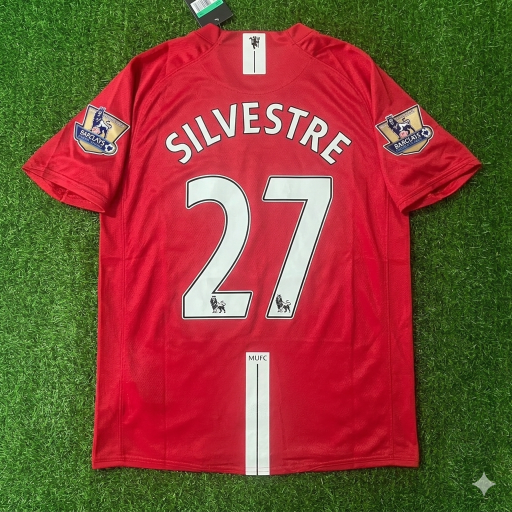 Mikaël Silvestre Manchester United 2007 2008 EPL Retro Red Football Jersey
