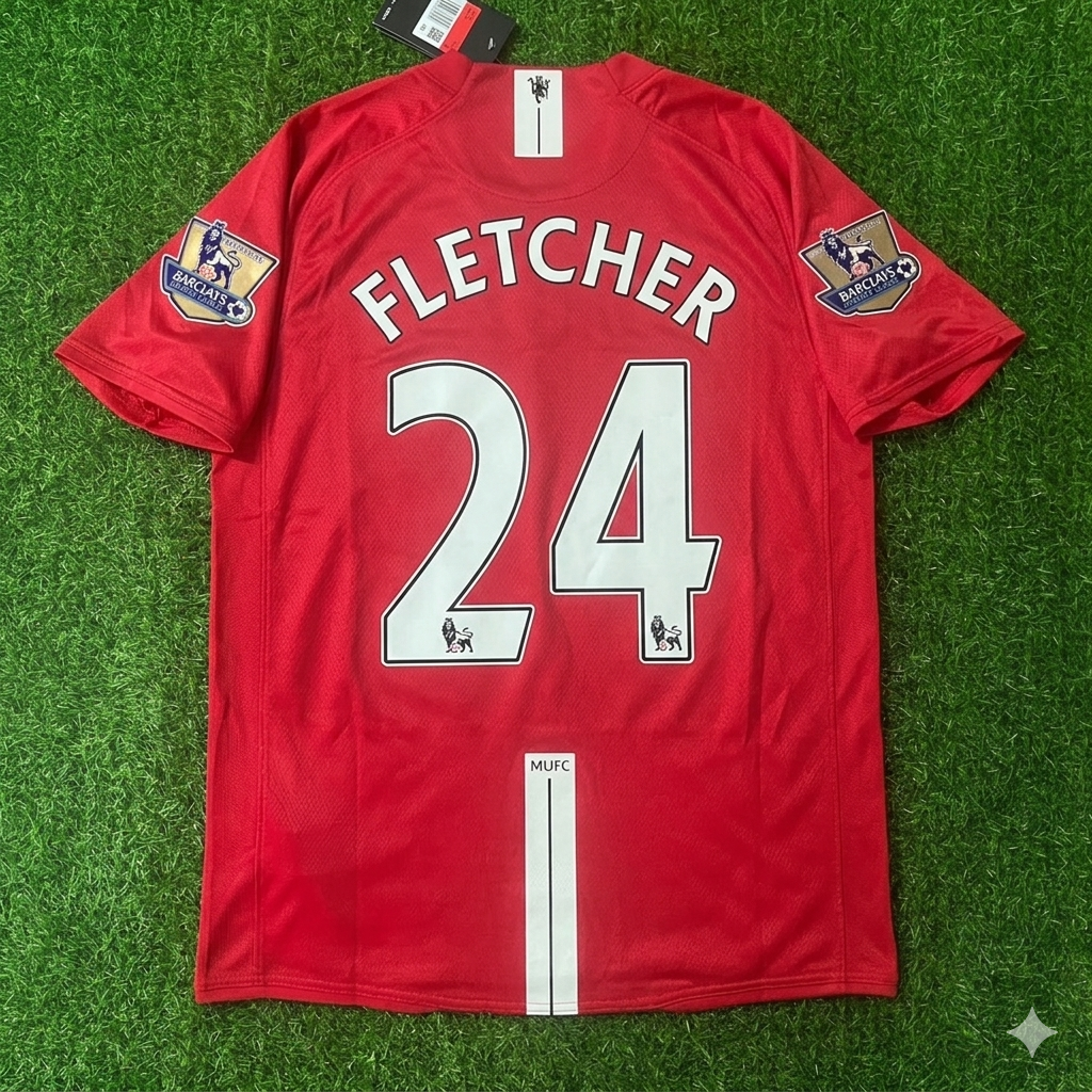 Darren Fletcher Manchester United 2007 2008 EPL Retro Red Football Jersey