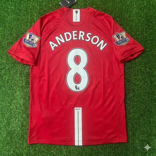 Anderson Manchester United 2007 2008 EPL Retro Red Football Jersey