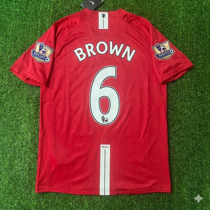 Wes Brown Manchester United 2007 2008 EPL Retro Red Football Jersey