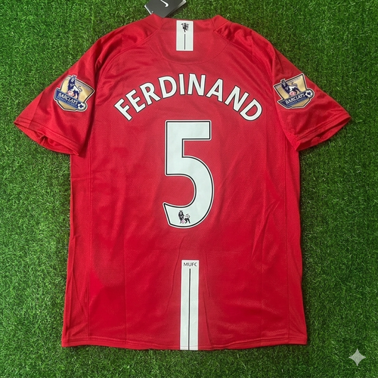 Rio Ferdinand Manchester United 2007 2008 EPL Retro Red Football Jersey