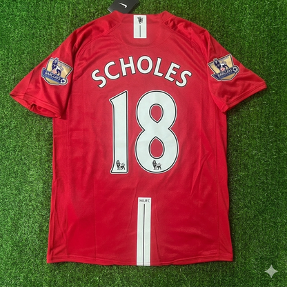 Paul Scholes Manchester United 2007 2008 EPL Retro Red Football Jersey