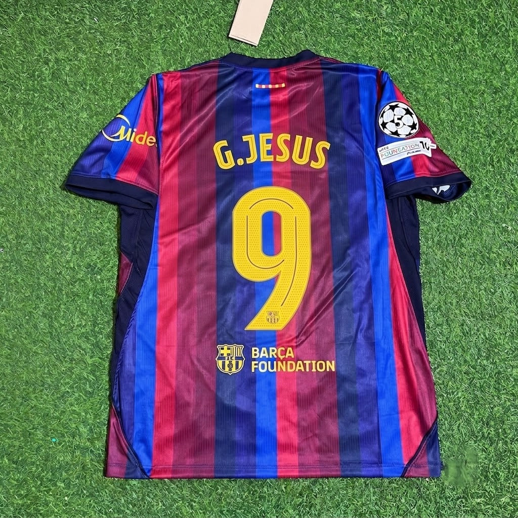 Gabriel Jesus #9 Barcelona 2027 Champions League Patch Home Football Jersey