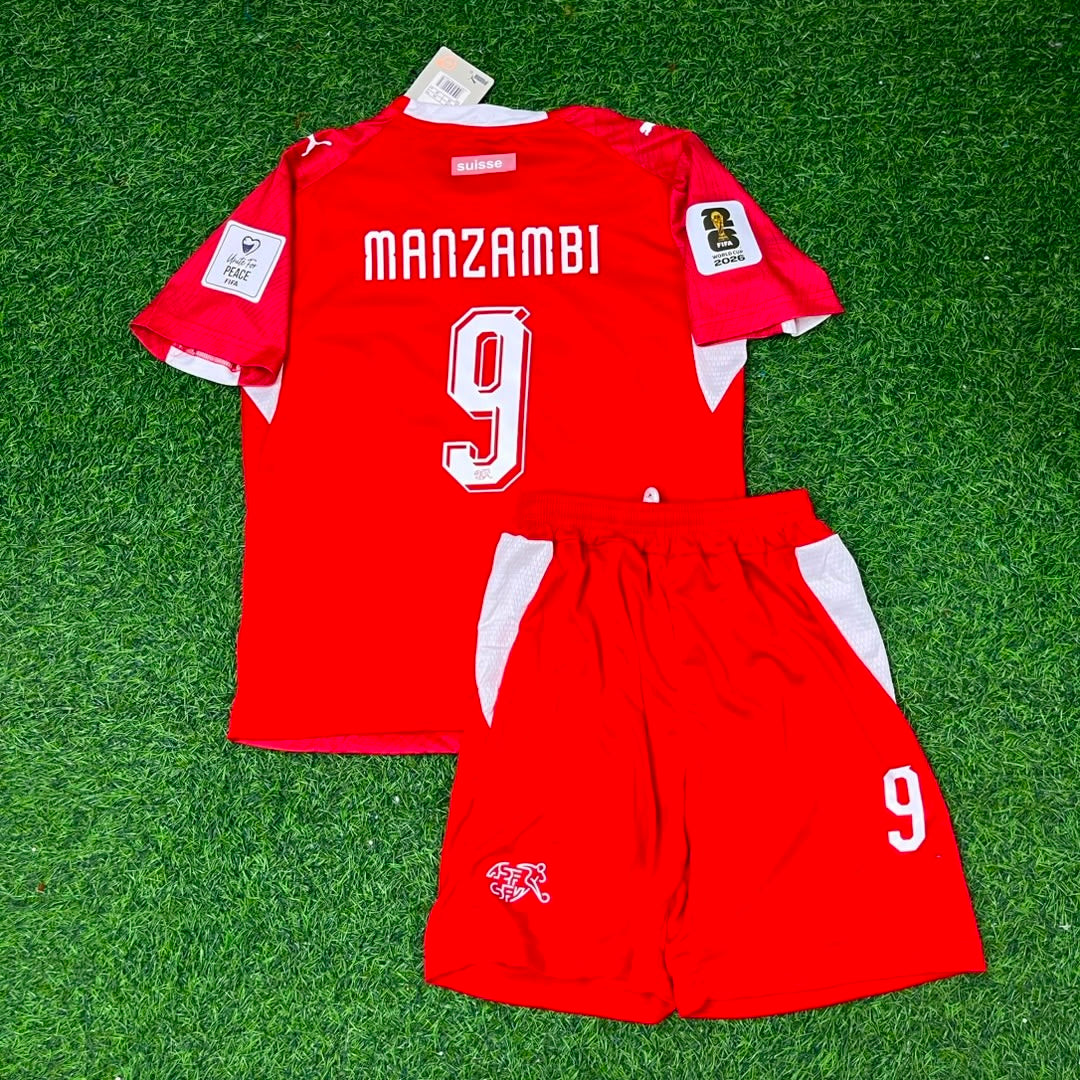 Switzerland World Cup 2026 Johan Manzambi #9 Children Football Jersey