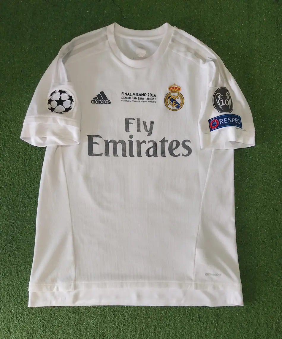 Cristiano Ronaldo Real Madrid 2016 Milano Champions League Final White Retro Short Sleeve