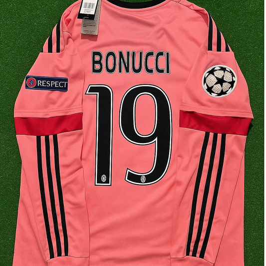 #19 Leonardo Bonucci Juventus Retro 2015-2016 Pink Jersey Trikot Soccer Kit