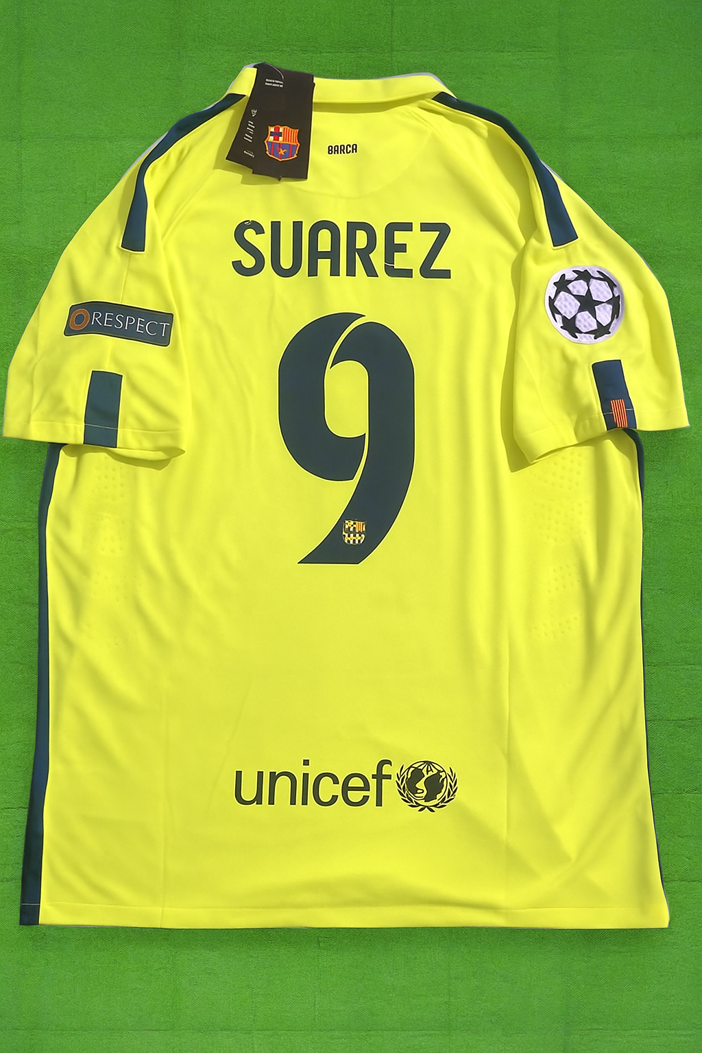 Barcelona Luis Suarez 14/15 Retro Yellow Jersey Maillot Trikot Maglia Soccer Kit