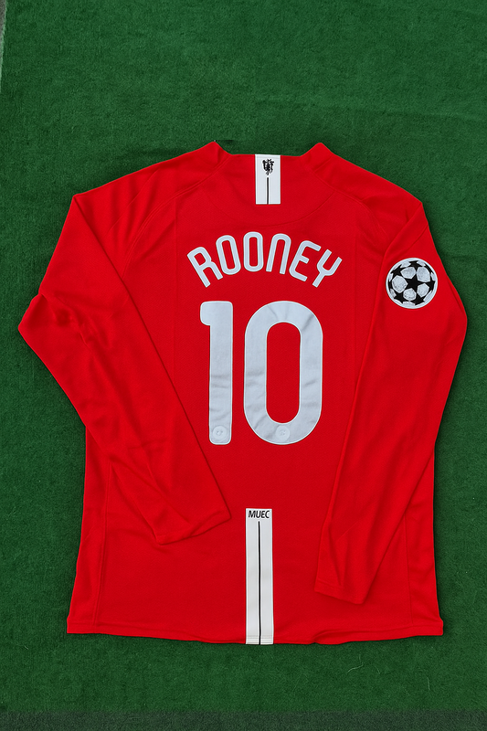 Manchester Wayne Rooney United 2008 Champions Leage Final Moscow Retro Long Sleeve Jersey Soccer Kit