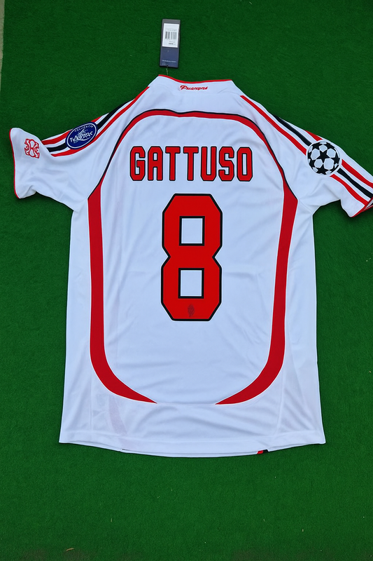 Milan Gennaro Gattuso 2007 Final White Retro Soccer Jersey Trikot Soccer Kit