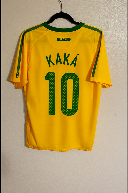 Brazil World Cup 2010 Kaka Leite Retro Yellow Football Jersey