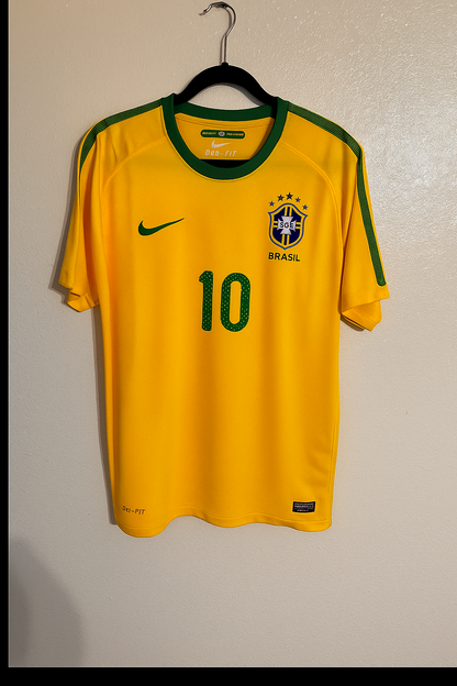 Brazil World Cup 2010 Kaka Leite Retro Yellow Football Jersey