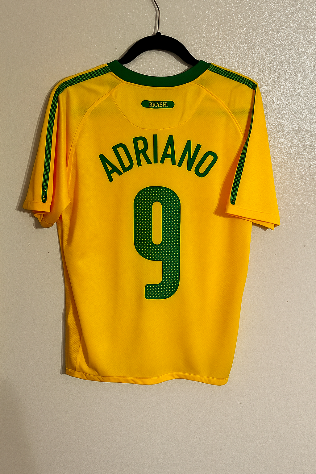 Brazil World Cup 2010 Adriano 9 Retro Yellow Football Jersey