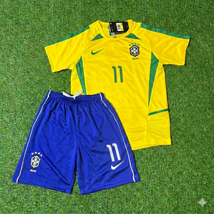 Romario 11- Brazil Retro Kids Football Jersey Kit