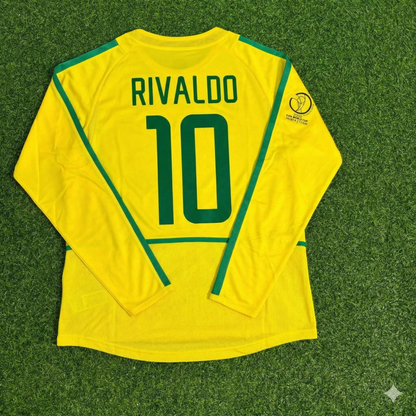 Brazil World Cup 2002 Rivaldo Final Yellow Long Sleeve Retro Football Jersey