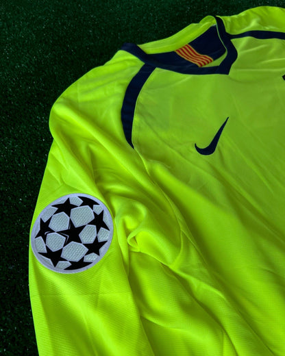 Xavi Hernandez Barcelona 2005-2006 Yellow Green Retro Long Sleeve Football Jersey Kit