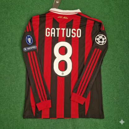 Gennaro Gattuso Milan 2009 2011 Retro Long Sleeve Football Jersey
