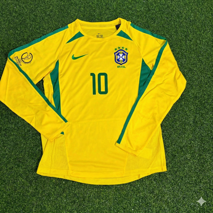 Brazil World Cup 2002 Rivaldo Final Yellow Long Sleeve Retro Football Jersey