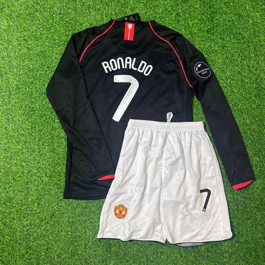 Cristiano Ronaldo Manchester United 2007/2008 CL Patch Black Kids Retro Football Jersey Collection