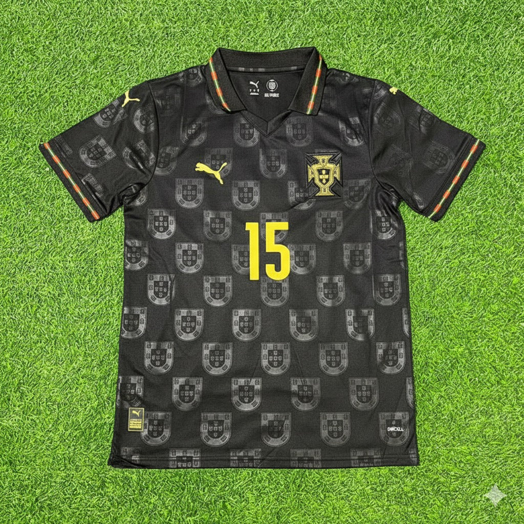 João Neves Portugal 2025/26 Black Football Jersey Kit