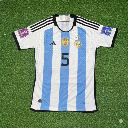 Argentina World Cup 2022 Leandro Paredes 5- Qatar Champion Home Football Jersey