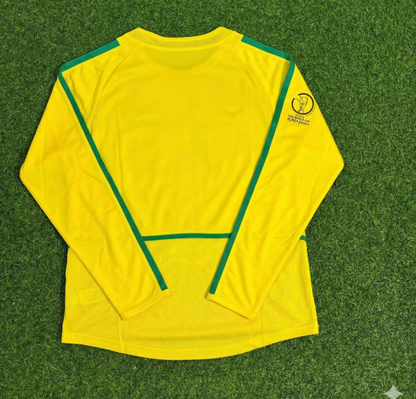 Brazil World Cup 2002 Final Yellow Long Sleeve Retro Football Jersey