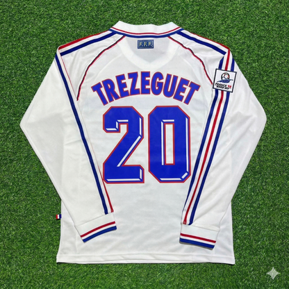 France World Cup 1998 David Trezeguet #20 White Away Long Sleeve Retro Football Jersey
