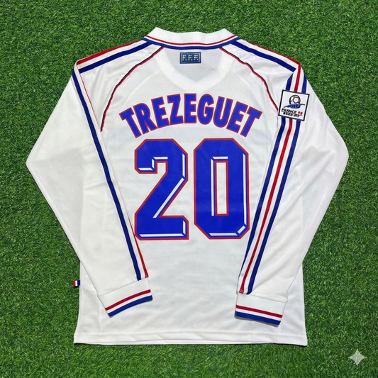 France World Cup 1998 David Trezeguet #20 White Away Long Sleeve Retro Football Jersey