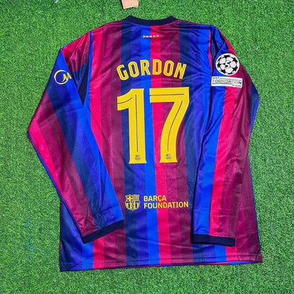 Anthony Gordon #17 Barcelona 2027 Champions League Patch Home Long Sleeve Football Jersey