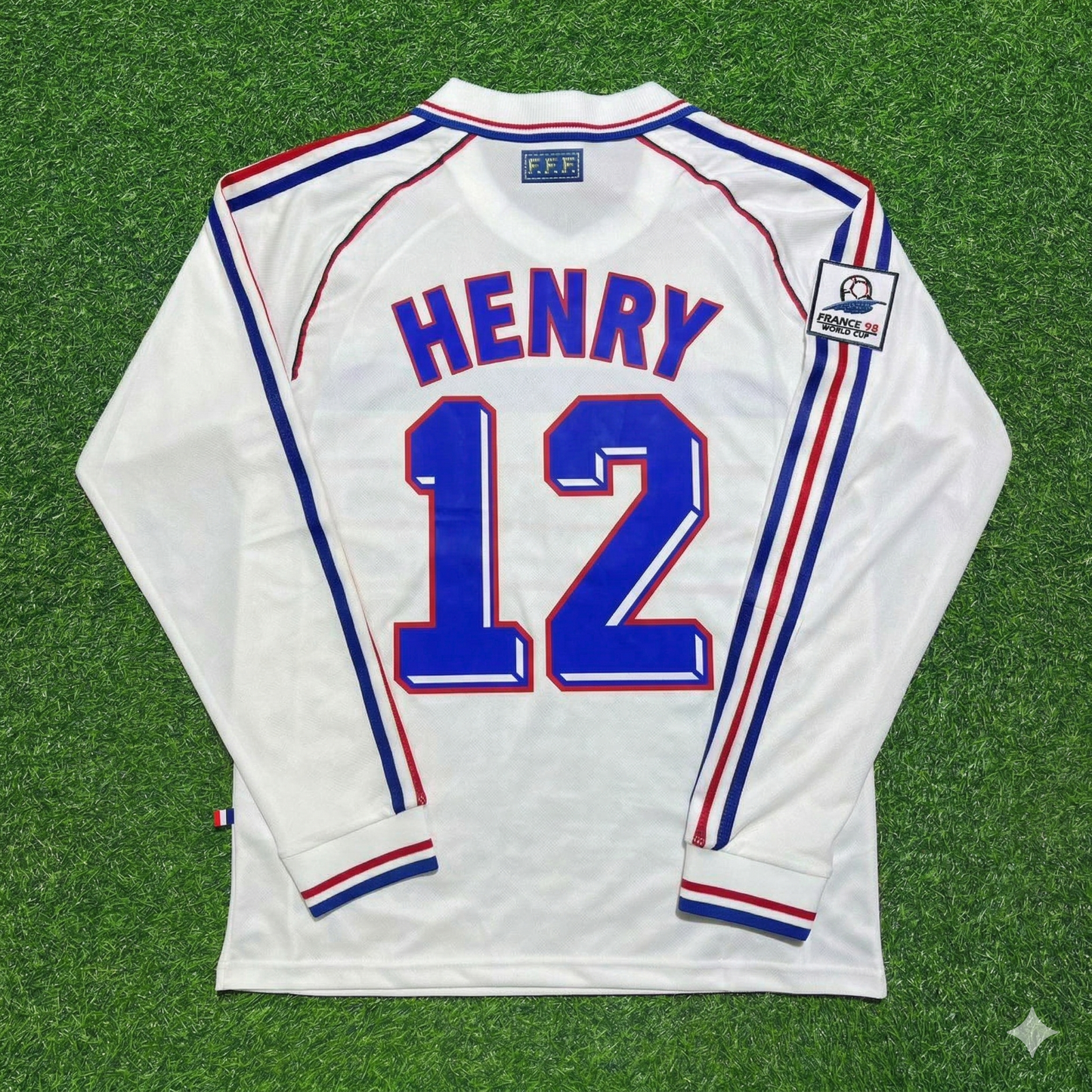 France World Cup 1998 Thierry Henry #12 White Away Long Sleeve Retro Football Jersey