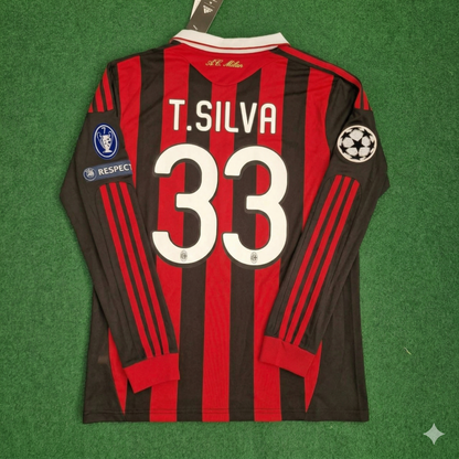 Thiago Silva Milan 2009 2011 Retro Long Sleeve Football Jersey