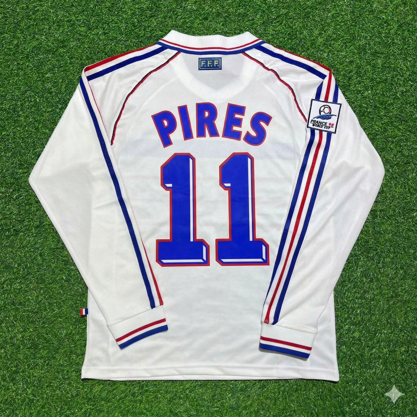 France World Cup 1998 Robert Pires #11 White Away Long Sleeve Retro Football Jersey