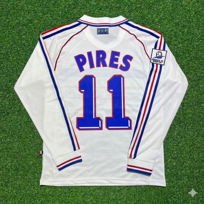 France World Cup 1998 Robert Pires #11 White Away Long Sleeve Retro Football Jersey