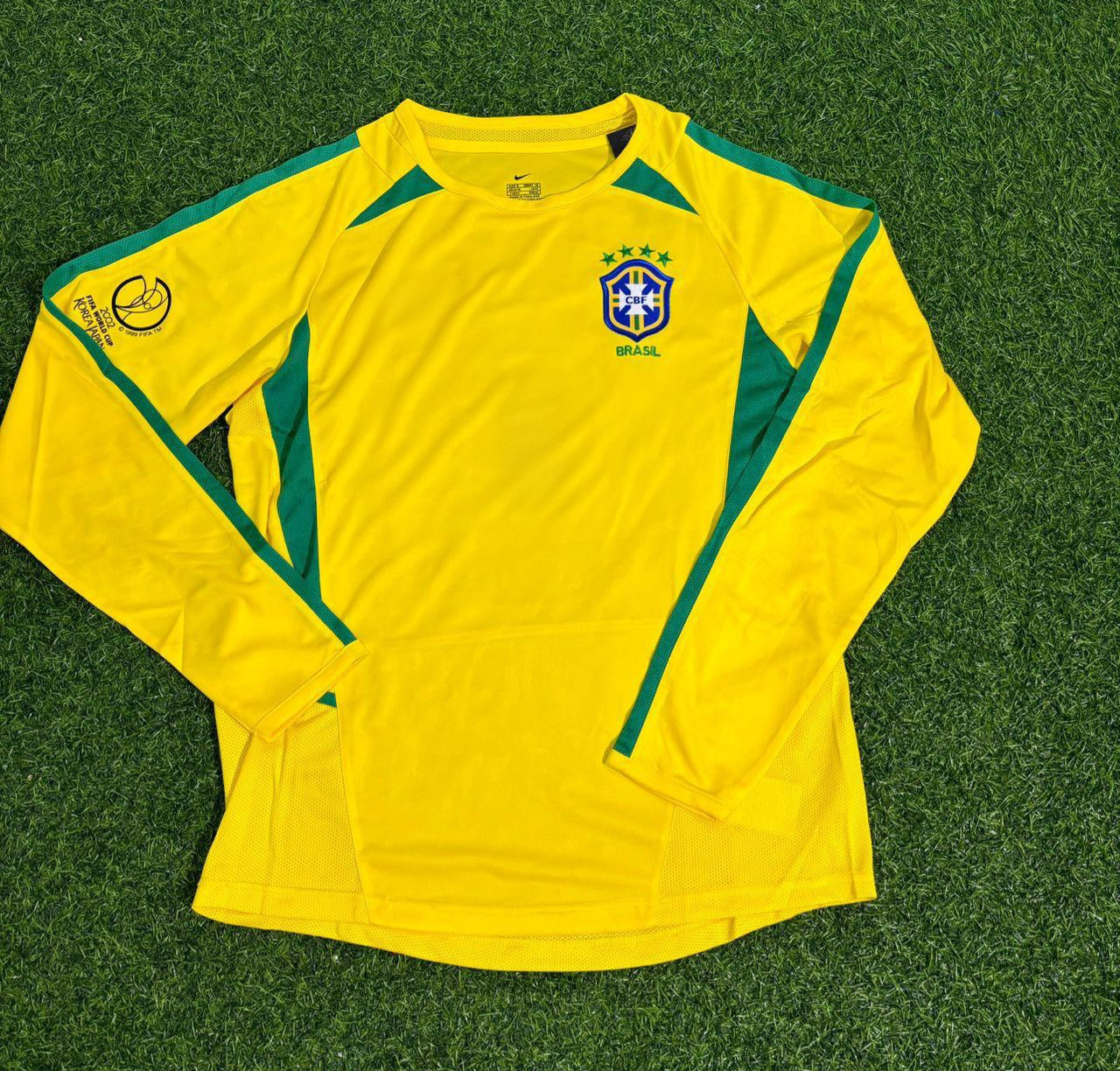 Brazil World Cup 2002 Final Yellow Long Sleeve Retro Football Jersey