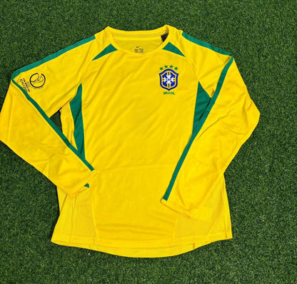 Brazil World Cup 2002 Final Yellow Long Sleeve Retro Football Jersey