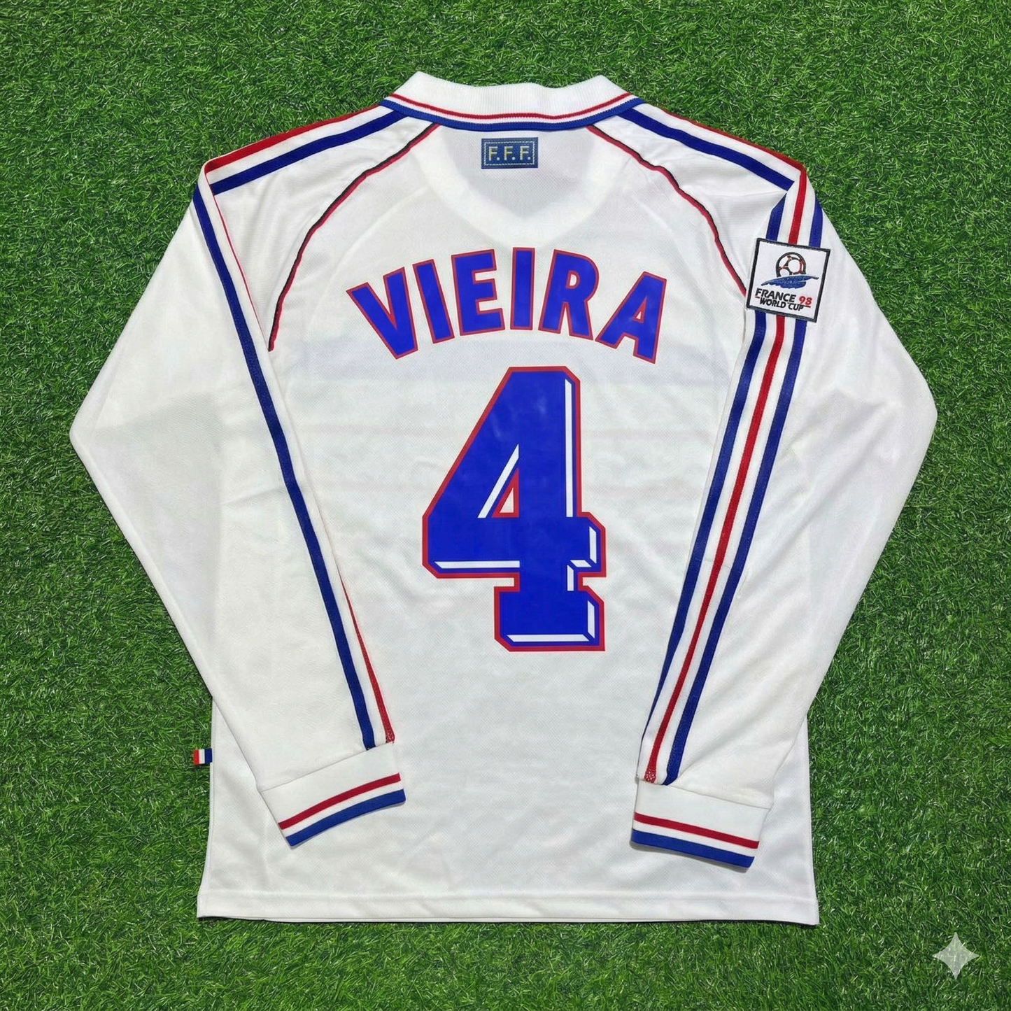 France World Cup 1998 Patrick Vieira #4 White Away Long Sleeve Retro Football Jersey