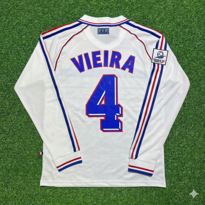 France World Cup 1998 Patrick Vieira #4 White Away Long Sleeve Retro Football Jersey