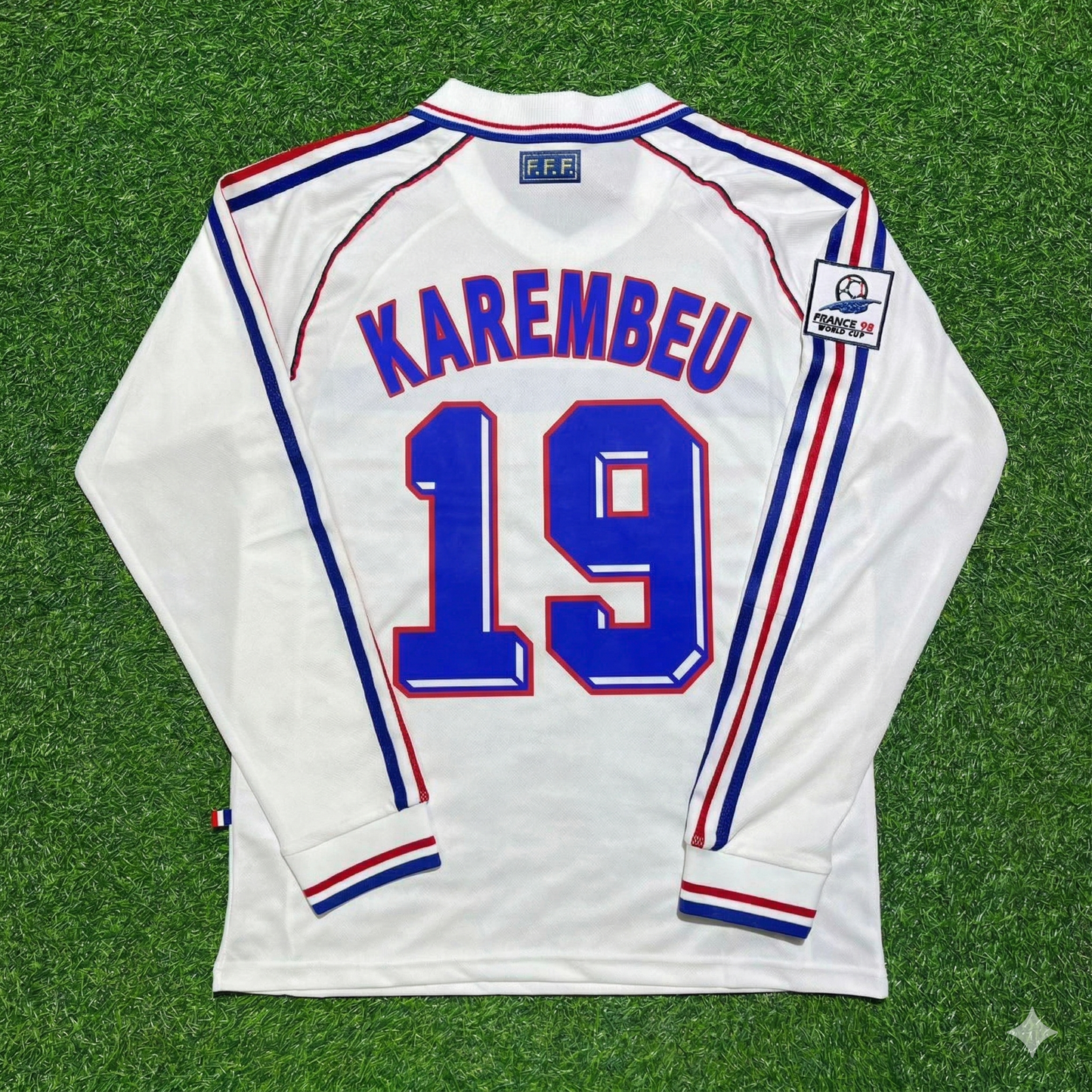France World Cup 1998 Christian Karembeu #19 White Away Long Sleeve Retro Football Jersey