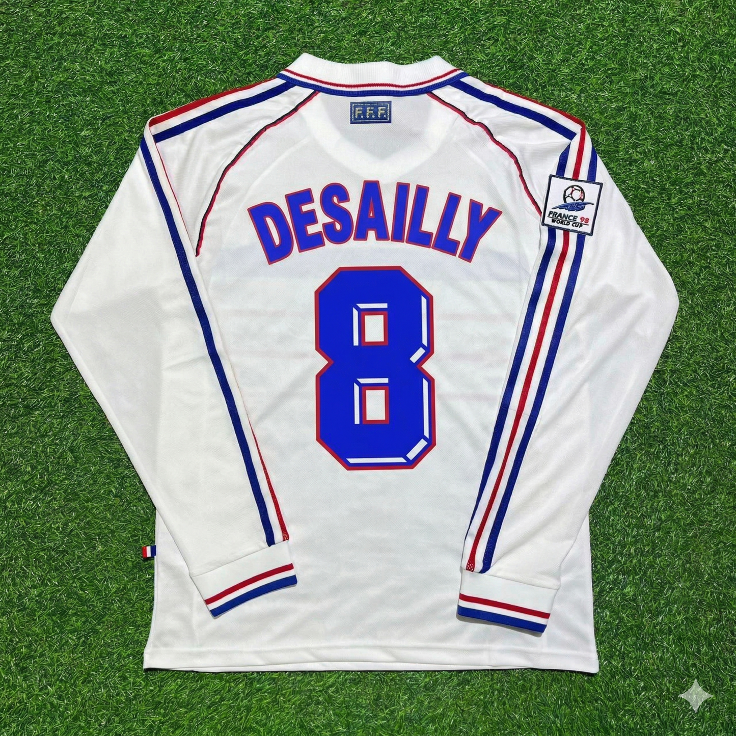 France World Cup 1998 Marcel Desailly #8 White Away Long Sleeve Retro Football Jersey