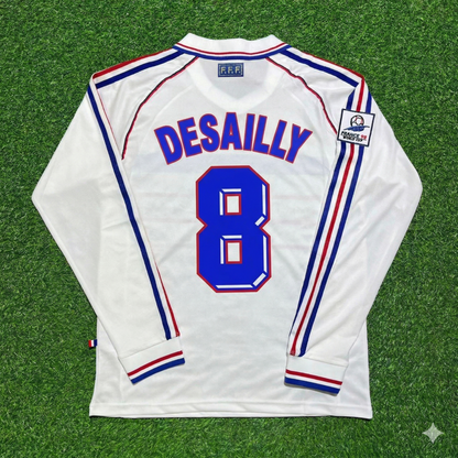 France World Cup 1998 Marcel Desailly #8 White Away Long Sleeve Retro Football Jersey